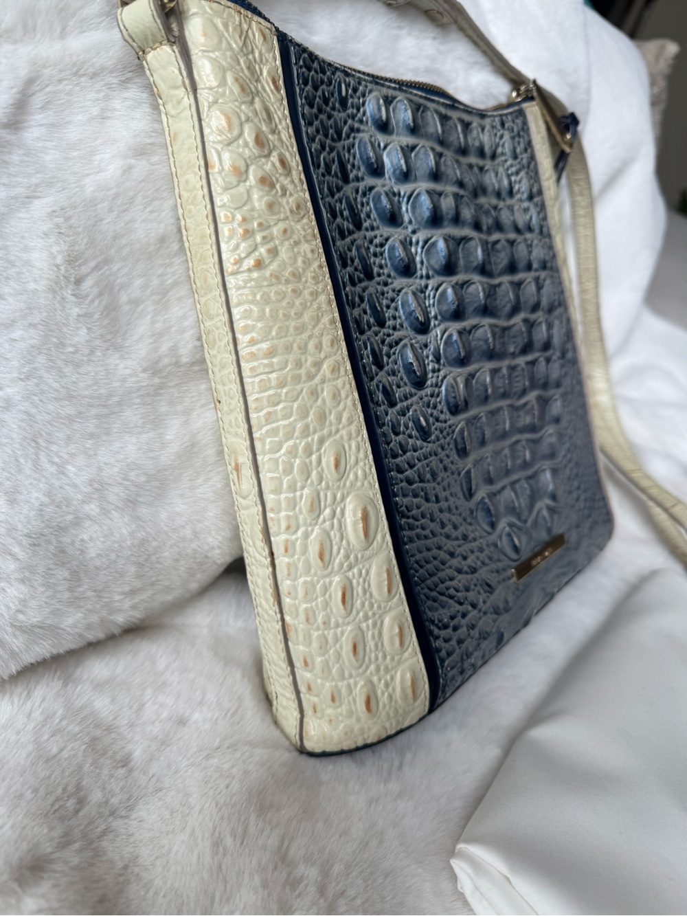 Brahmin Katie Croc-Embossed Leather Crossbody in Black and Cream - Picture 4 of 7